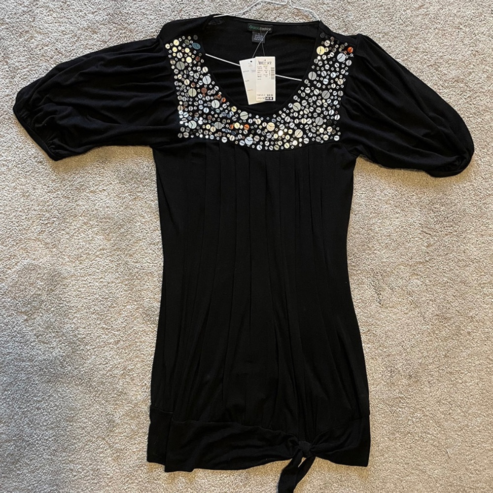 Gracia Shirt Dress – Vintage – Black with clock sequins Size L NEW